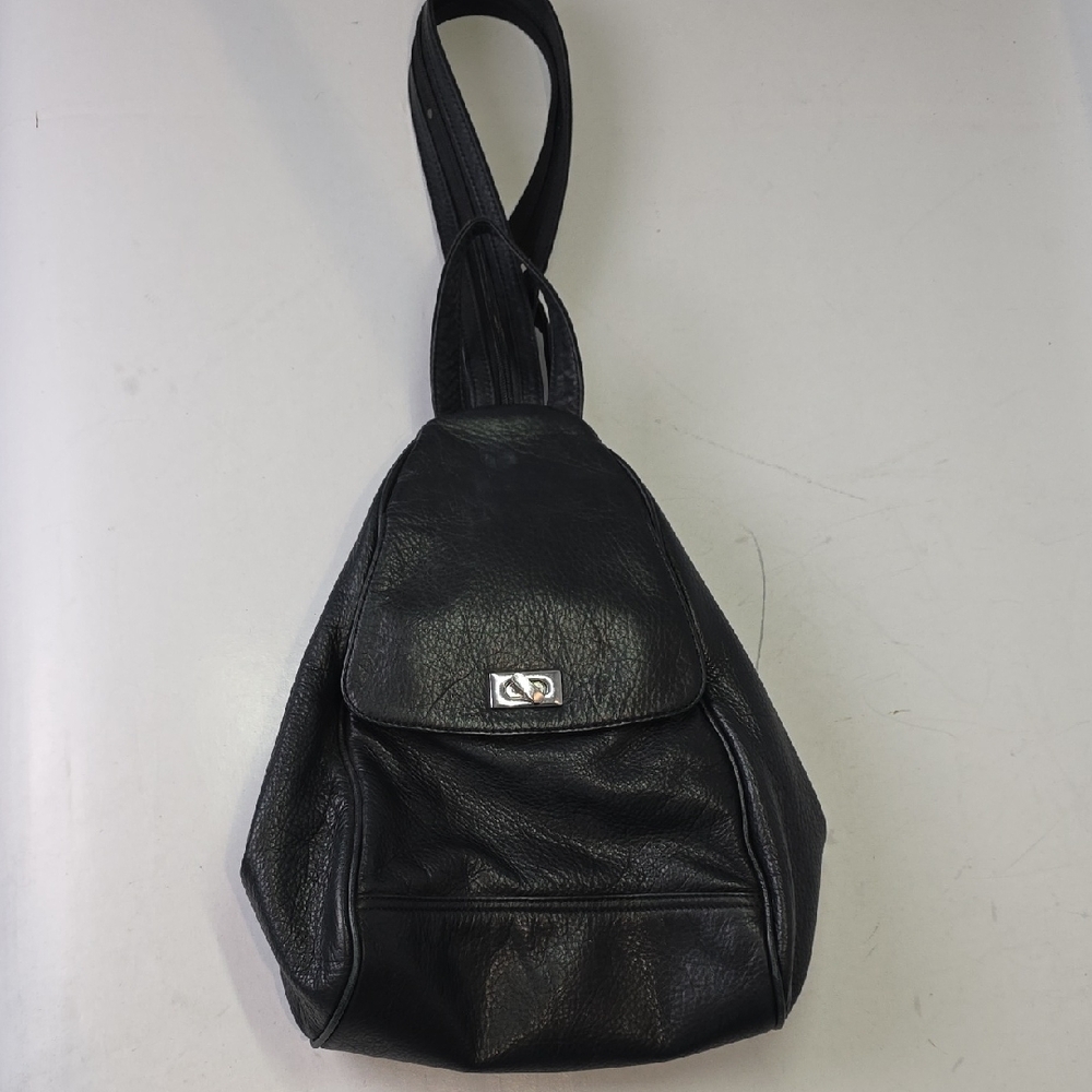 Black Leather Backpack‎ Travel Shoulder Bag Zip With Pockets Purse